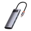 Baseus Metal Gleam Series 5 az 1-ben hub, USB-C - 3x USB 3.0 + HDMI + USB-C PD (szürke)