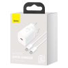 Adaptor de încărcare rapidă Baseus Super Si 1C 25W cu încărcător rapid și cablu USB-C la USB-C de 1 m (alb)