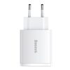 Încărcător rapid compact Baseus, 2xUSB, USB-C, PD, 3A, 30 W (alb)