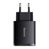 Încărcător rapid compact Baseus, 2xUSB, USB-C, PD, 3A, 30 W (negru)