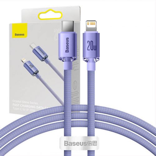 Baseus Crystal Shine USB-C-világító kábel, 20W, PD, 1.2m (lila)