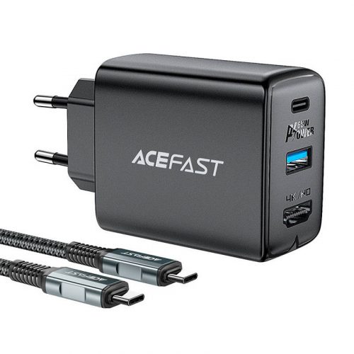 Încărcător de perete Acefast A17, 65W GaN + cablu USB-C (negru)