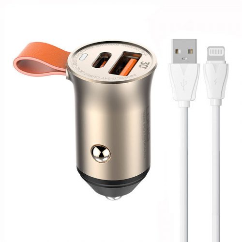 LDNIO C509Q USB, USB-C 30W autós töltő + Lightning kábel kábel