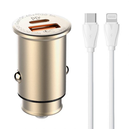 LDNIO C506Q USB, USB-C autós töltő + USB-C - Lightning kábel