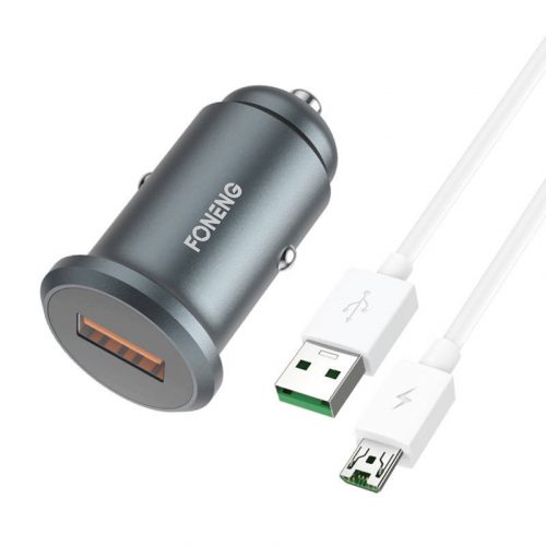 Autótöltő Foneng C15, USB, 4A + kábel USB-Micro USB (szürke)