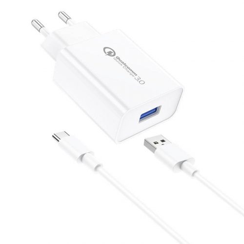 Foneng EU13 fali töltő + USB-C kábel, 3A (Fehér)