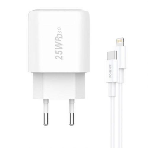 Gyorstöltő Foneng 1x USB EU40 + USB C Lightning kábelre