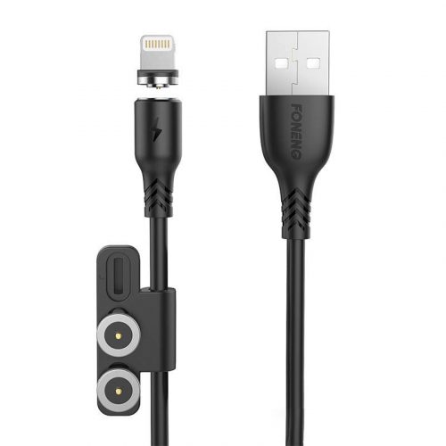 Foneng X62 Mágneses 3in1 USB USB-C / Lightning / Micro USB kábel, 2.4A, 1m (fekete)