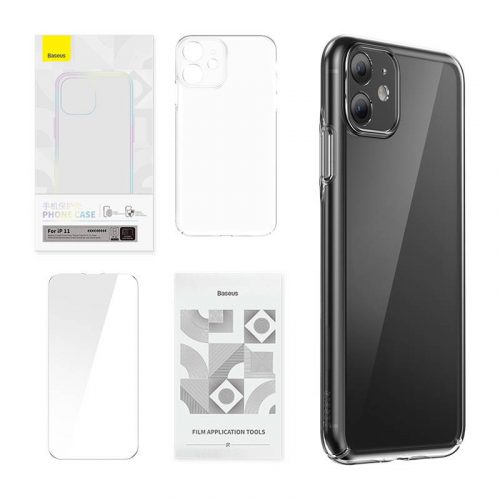 Baseus Crystal Series tok iPhone 11 készülékhez (átlátszó) + edzett üvegfólia + tisztító készlet