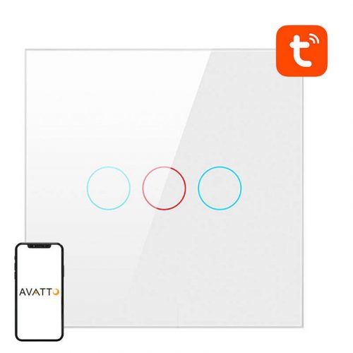 Smart Light Switch ZigBee Avatto LZTS02-EU-W3 3 Way No Neutral TUYA (white)