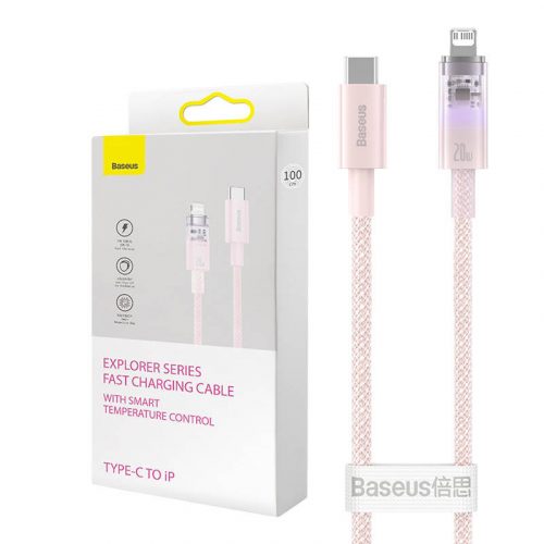 Cablu de încărcare rapidă Baseus USB-C to Lightning Explorer Series 1m, 20W (roz)