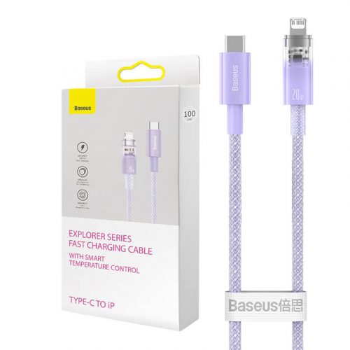 Cablu de încărcare rapidă Baseus USB-C la Lightning Explorer Series 2m, 20W (violet)