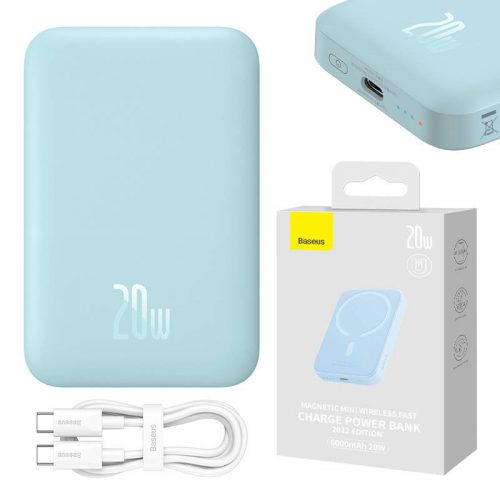 Baseus Magnetic Mini, vezeték nélküli powerbank, MagSafe, 6000mAh, USB-C, 20W (kék)