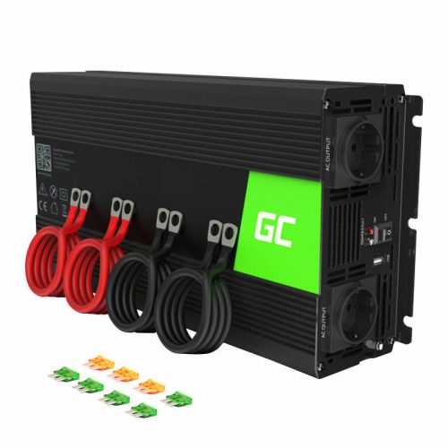 Convertor de tensiune pentru autoturisme Green Cell INV10 12V la 230V 2000W/4000W, undă sinusoidală modificată, 12V la 230V