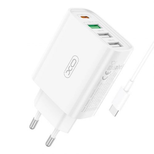 Încărcător de perete XO L120 1xUSB-C, 20W, 1x USB-1, 18W cu cablu USB-C (alb)