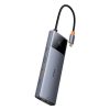 Baseus Metal Gleam II Series, Hub 10 az 1-ben, USB-C - 1xHDMI, USB-A (10Gbps), USB-C, 2xUSB-A, Ethernet RJ45, SD/TF kártya, mini-jack 3,5mm, USB-C(PD)