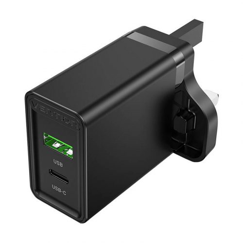 Încărcător de perete USB-A, USB-C Vention FBBB0-UK 18W/20W UK Negru