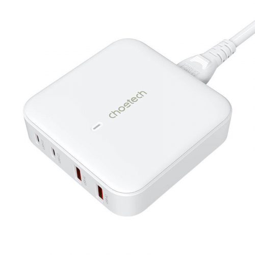 Încărcător de birou Choetech PD8008, 2x USB-C, 2x USB-A, GaN, 100W (alb)