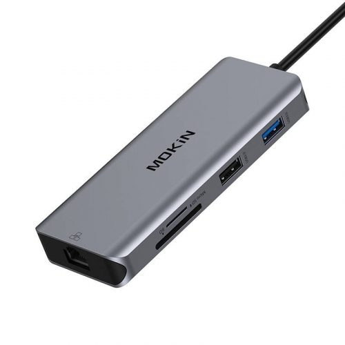 MOKiN 9in1 stație de andocare pentru laptop USB C 2x USB 3.0 + USB 2.0 + 2x HDMI + SD/TF + RJ45 + PD (argintiu)