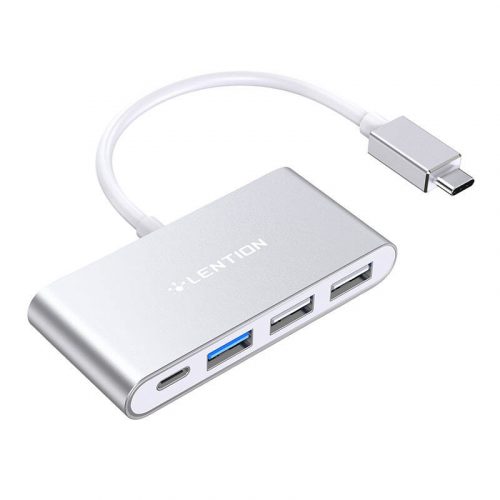 Lention 4in1 Hub USB-C USB 3.0 + 2x USB 2.0 + USB-C (ezüst)