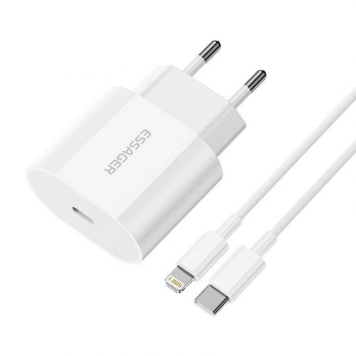 Töltő USB-C 20W Essager USB-C Lightning kábelhez (fehér)