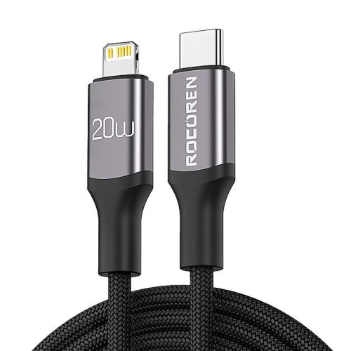 Cablu de încărcare rapidă Rocoren USB-C la Lightning Retro Series 2m (gri)