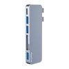 Hub 6w2 RayCue 2x USB-C do Thunderbolt 3 + 3x USB-A 3.0 5Gbps + SD/TF 2.0 (szary)