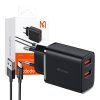 Mcdodo CH-5072 USB-A*2, 12W-os töltő + USB-A USB-C kábel (fekete)