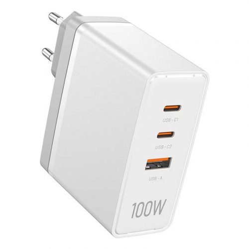 Fali töltő, Vention, FEGW0-EU, 2xUSB-C, USB- A, 100W/100W/30W, GaN (fehér)