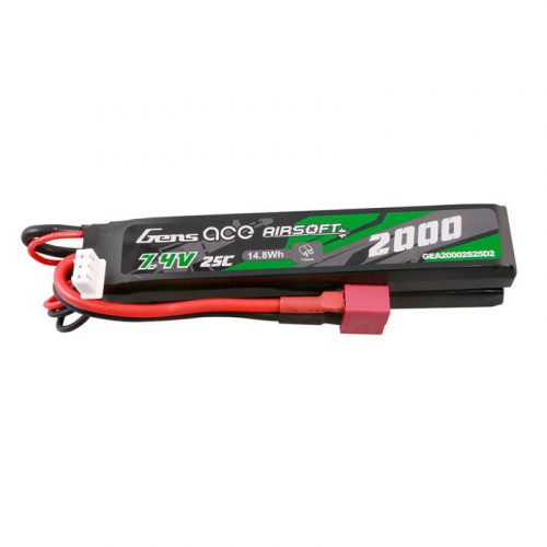 Gens Ace 25C 2000mAh 2S2P 7.4V nyerges Airsoft Gun Lipo akkumulátor Mini Deans(T) dugóval