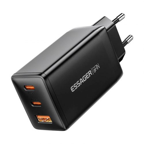 Fali töltő, Essager, ECTAC-DYB01-Z, GaN, 2xUSB-C, USB-A, 67W (fekete)