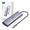 USB-C hub Ugreen CM498, 3x USB 3.0, HDMI 4k 30Hz, VGA, RJ45, SD/TF, PD 100W (szürke)