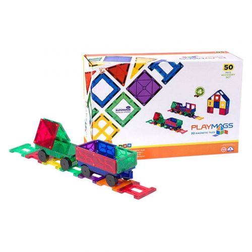 Mágneses lapok 3D vonat Playmags 153 - 50 db-os készlet