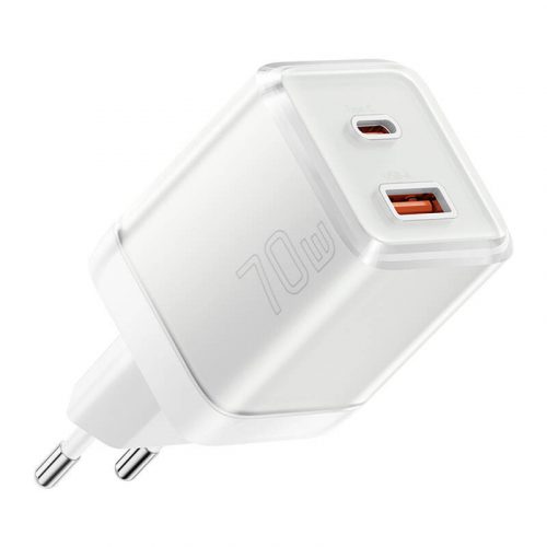 Fali töltő Yueqi 70W GaN USB-C + USB-A (fehér)