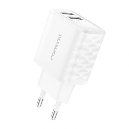 Foneng EU53 2xUSB-A, 2.4A hálózati töltő (fehér)