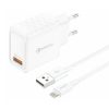 Foneng EU54 USB-A, 3A hálózati töltő (fehér) + USB-A Lightning kábel Lightning kábelre