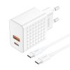 Foneng EU42 USB-C+USB-A 20W-os töltő + USB-C - USB-C kábel (fehér)