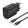 Foneng EU51 USB-C 25W hálózati töltő + USB-C - USB-C kábel (fekete)